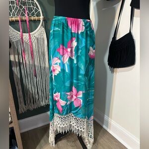 Show Me Your MuMu Boho Floral High Low Fringe Skirt Swim Cover Up Beach Small